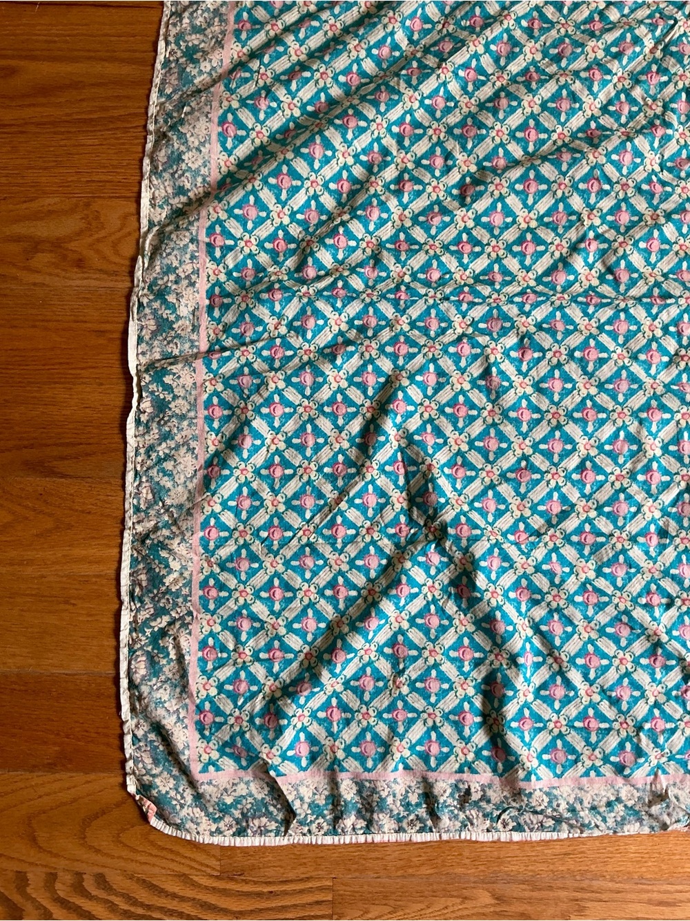Magnolia Pearl Shangri-La Block Print Floral Scarf with Pink Accents - Picture 2 of 5